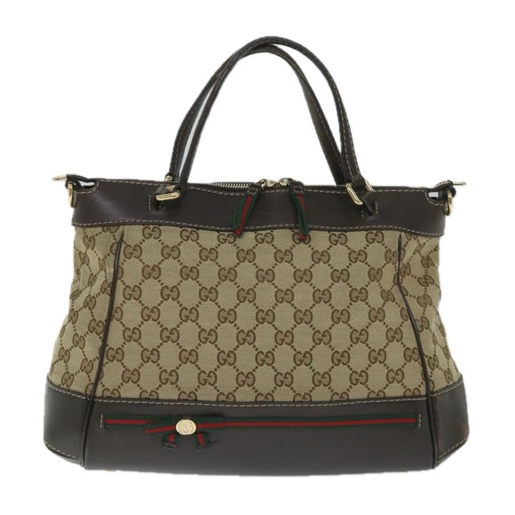 GUCCI GG Canvas Web Sherry Line Hand Bag Beige Red Green 269894 Auth 58043 - Picture 13 of 16